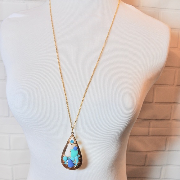 Jewelry - NEW Gold Aqua Blue Statement Piece Necklace